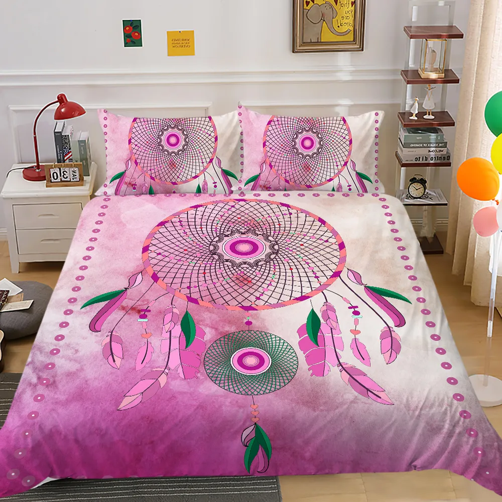 Fanaijia Bohemian Dreamcatcher Duvet Cover Set mit Kissenbezug farbenfrohe Galaxy Feder Bettwäsche -Set King King in voller Größe Bettdecke Sets