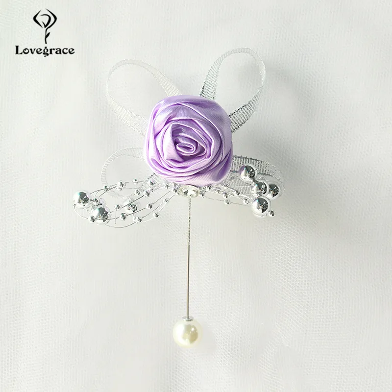 Lovegrace künstliche Rose Seide Brautjungfer Brosche Hochzeitscorsages und Boutonnieres Groomsman Button Lhole Mariage Accessoires