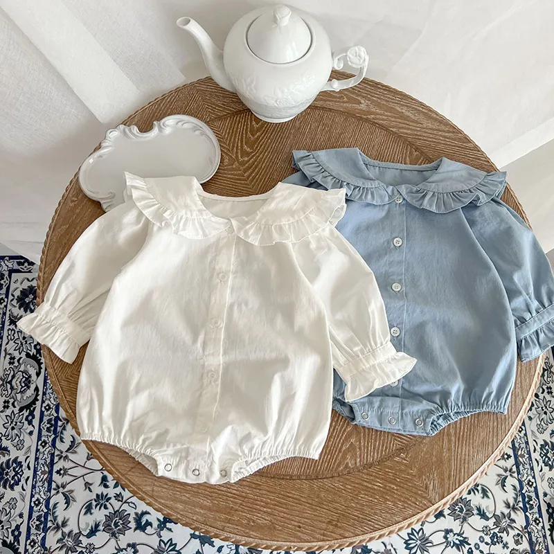 Millancel Baby Girls Bodysuposit -macacão Peter Pan Collar Infant One Piece Roupas de criança sólida