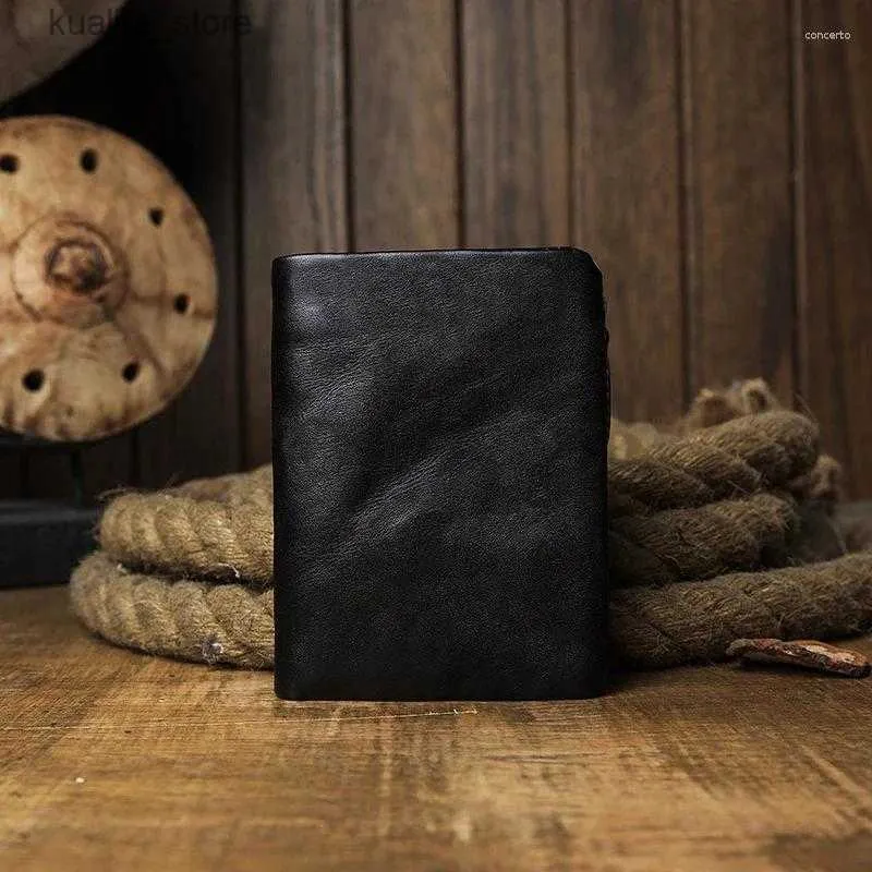 Money Clips Wallets Vintage Cowhide Standard Wallet Retro Genuine Leather Soft Money Clip Men Casual Bank Cards Holder Cowskin Billfold Coin L410