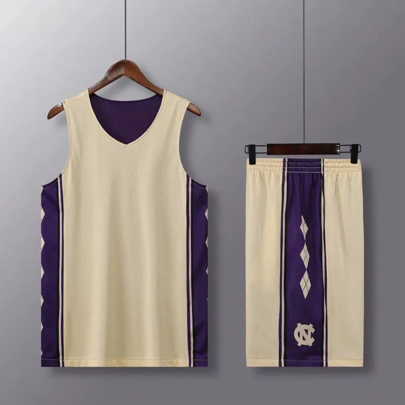Dubbelsidig baskettröja Set Reversed Basketball Uniform Män tryckt Sportdräkt Båda sidor Träningsskjorta Shorts Custom