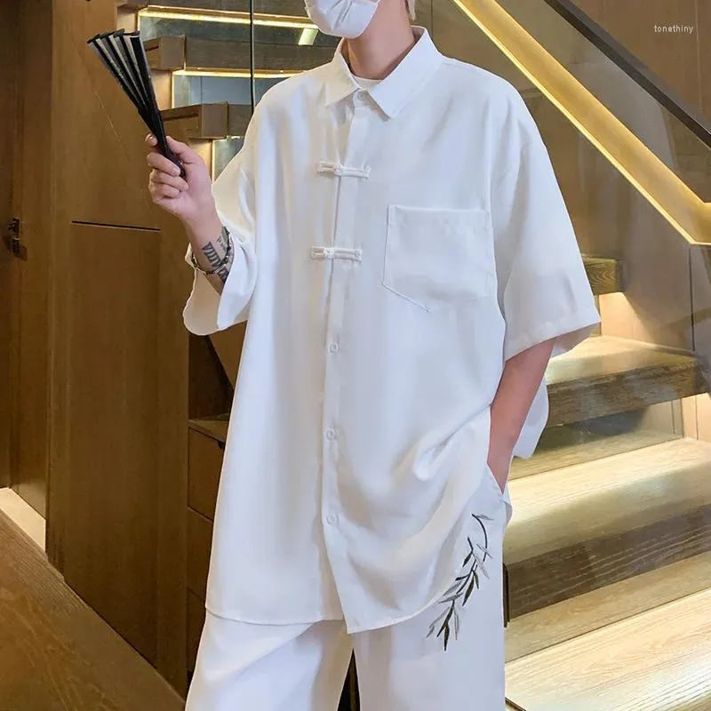 Męskie dresy chiński styl letni zestawy mody Kou projekt luźne swobodne koszule i szorty dla mężczyzn na lukro