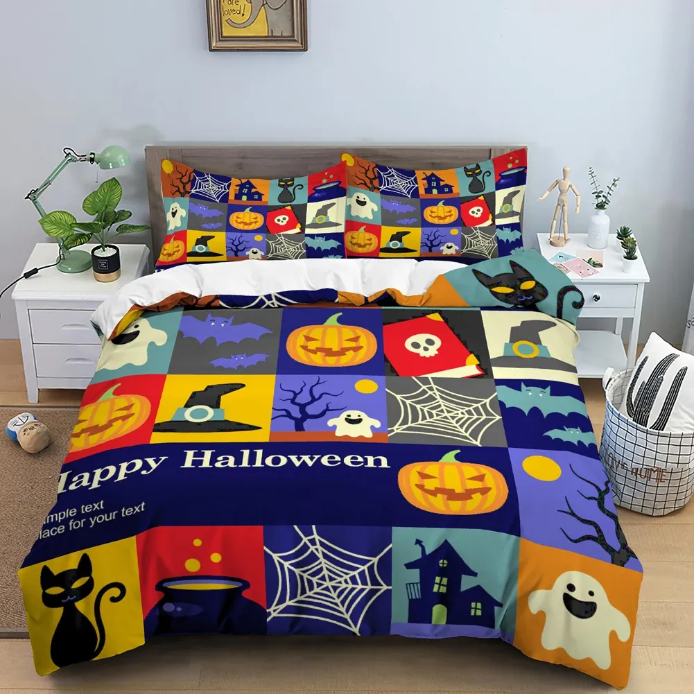 Ensemble de literie de crâne 3d Halloween Battes de couette de couette crâne en polyester coquette de couette Double King Queen Kids Polyester Couperon de courtepointe