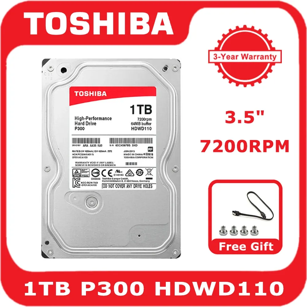 Drives Toshiba 3.5" 1TB HDD Internal Mechanical Hard Disk Driver SATA3 6Gb/s 7200RPM 64M Buffer Harddisk P300HDWD110 For Nas