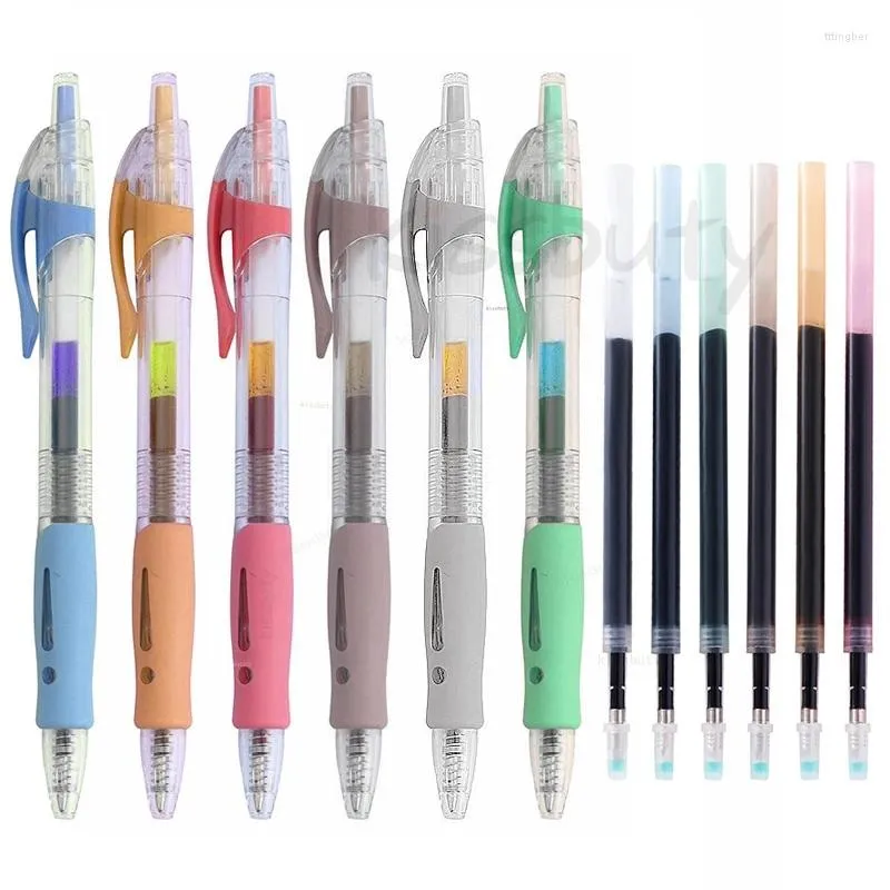 6/30Pcs Vintage Colour Retractable Gel Pen Writing Refills Painting Graffiti Colored Ballpoint Pens School Office Stationery