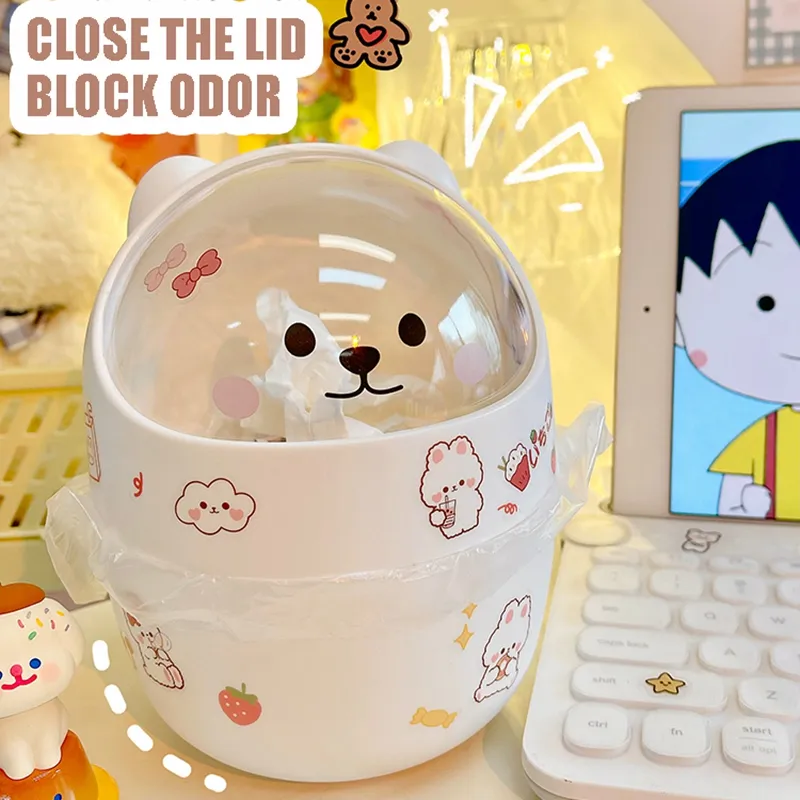 Müll können Organisator INS Desktop mit Deckel Kawaii niedlichen Bären Mülleimer Stellbox Girl Stifthalter Aufbewahrungs Bucket mit Flip Top