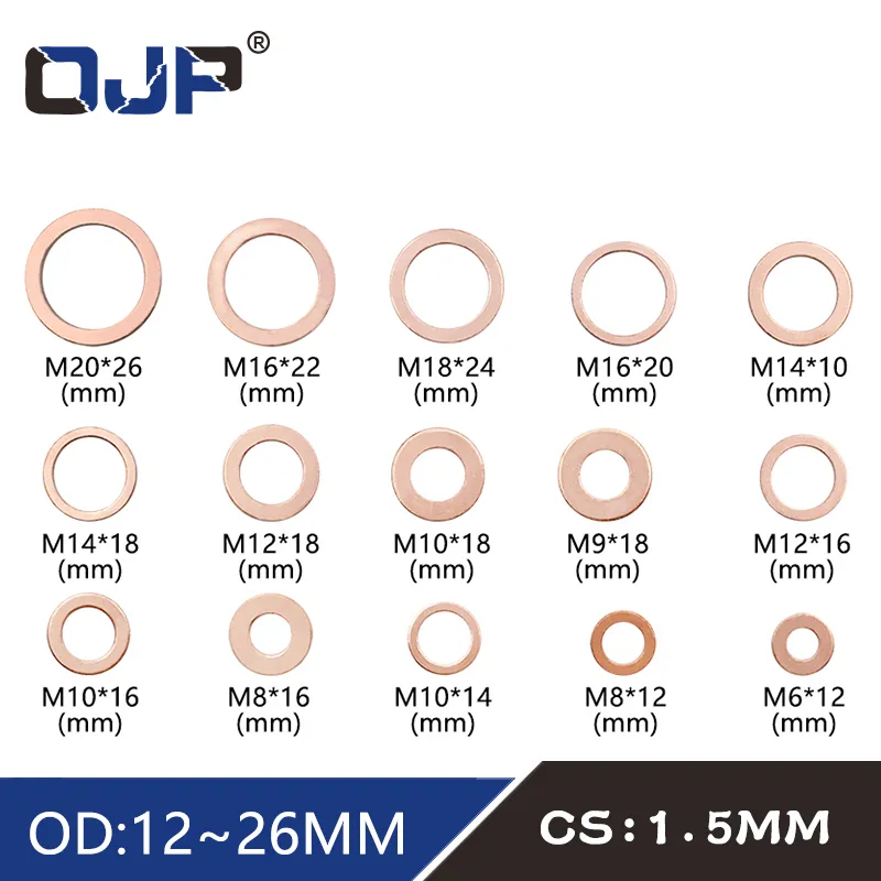 10PCS DIN7603 M6 M8 M9 M10 M12 M14 M16 M18 M20 T3 Oリングガスケットシーリングリング銅洗線洗濯機洗濯機フラットシールフィッティング -