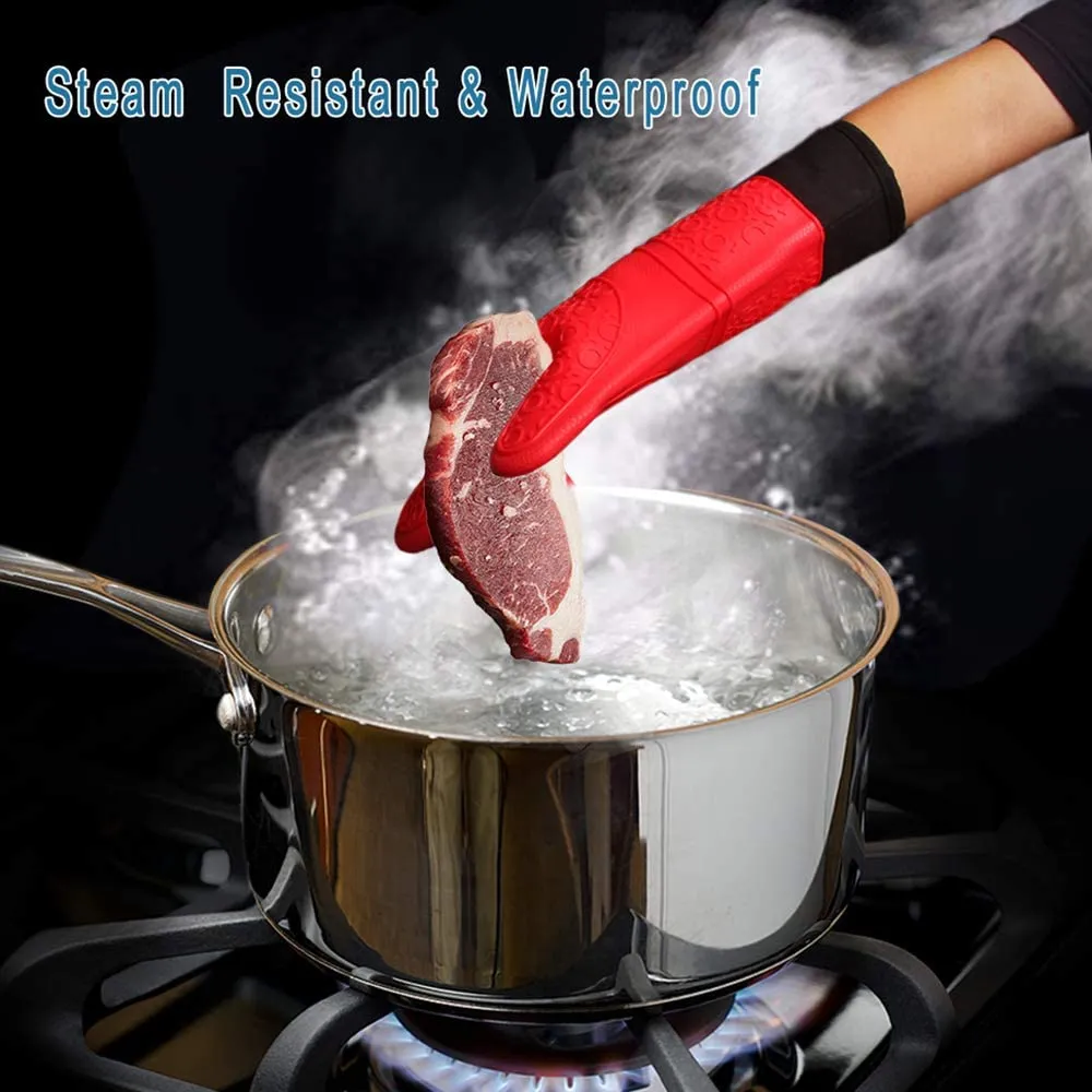 Värmebeständiga kökhandskar silikon matlagning ugnsmittor grillgångar mikrovågsugn BBQ icke-halkfrittens ugn förtjockande handske