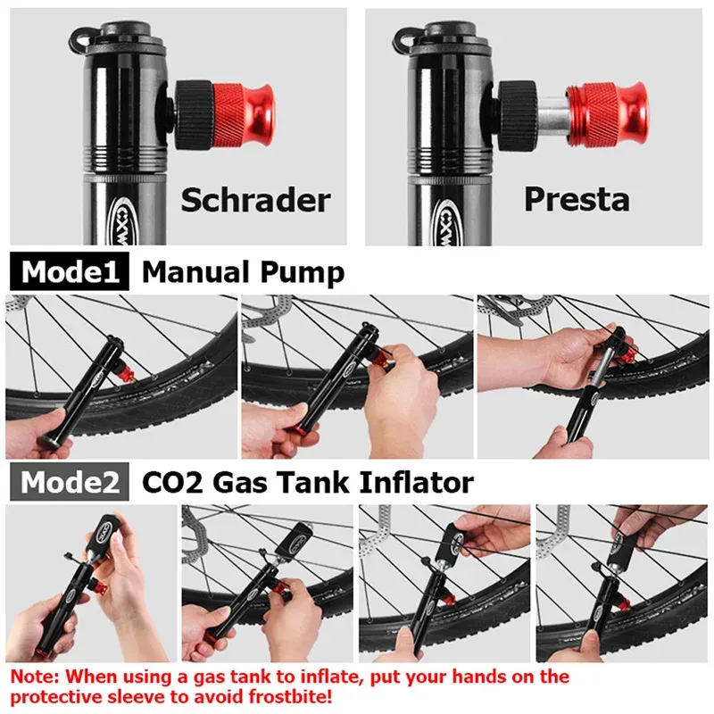 160psi CO2 Pompe à main Pump à main Bicycle Mini Portable Schrader Presta Valve Adaptateur Ball Pompe Air Pompe CO2 BC0477