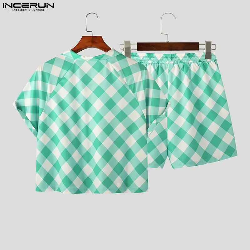 Stijlvolle hot verkopende herensets Incerun plaid korte mouwen shirts shorts shorts casual streetwear stijl mannelijke tweedelige sets s-5xl 2024