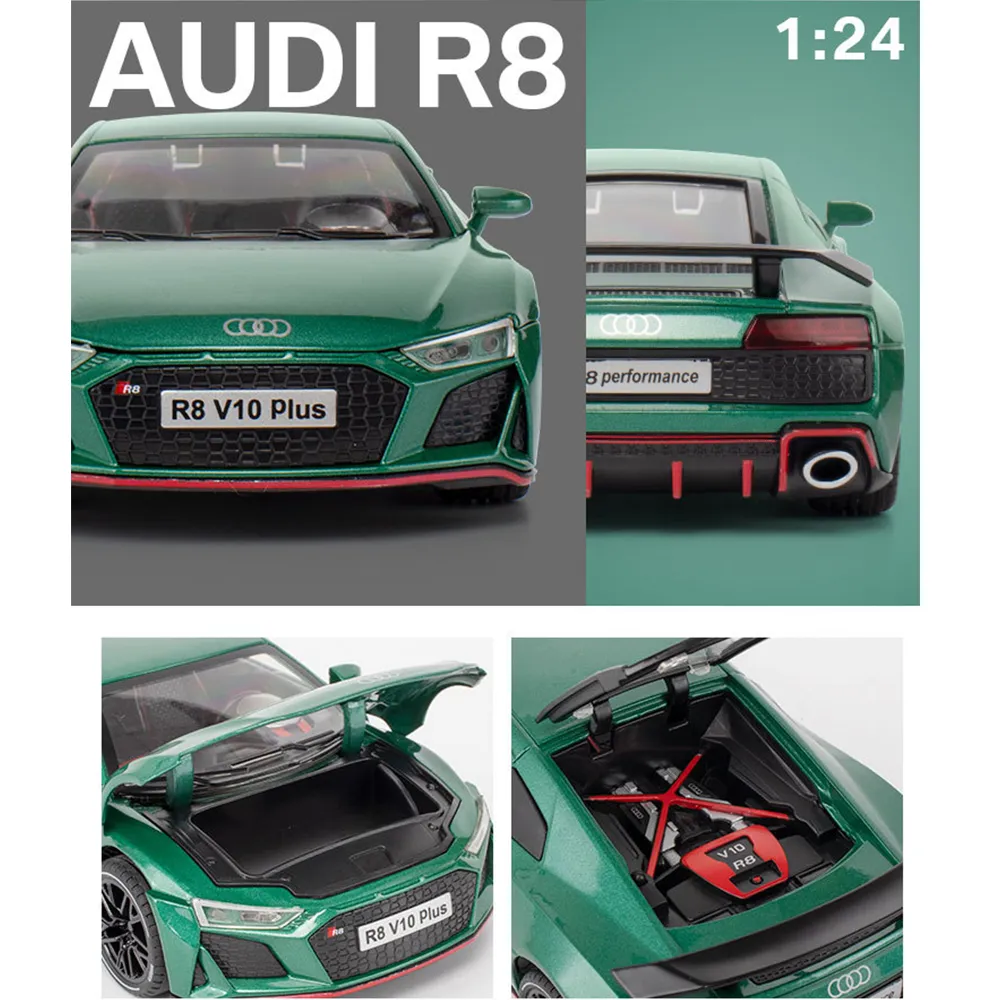 1:24 Audi R8 V10 Kids Toys Boys Diecast Alloy Model Car Miniature Metal Racing Supercar Véhicule Collectez Gift For Children Hottoy