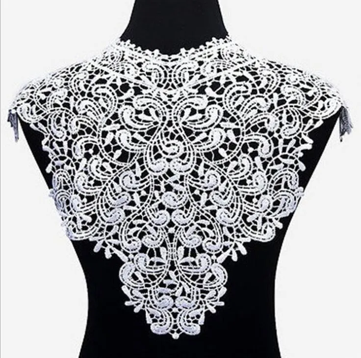 1 pezzo grande bianco nero Bello da ricamo da ricamo a fiore in pizzo Applique Tessuto Venise Collari in pizzo Accessori cucitura fai -da -te fai da te