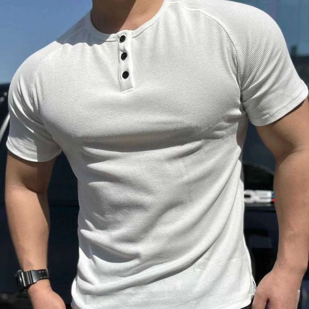 Amerikaanse grove draad Henry shirt shirt korte mouwen slim fit poloshirt sporten, vrijetijds, fiess training t-shirt