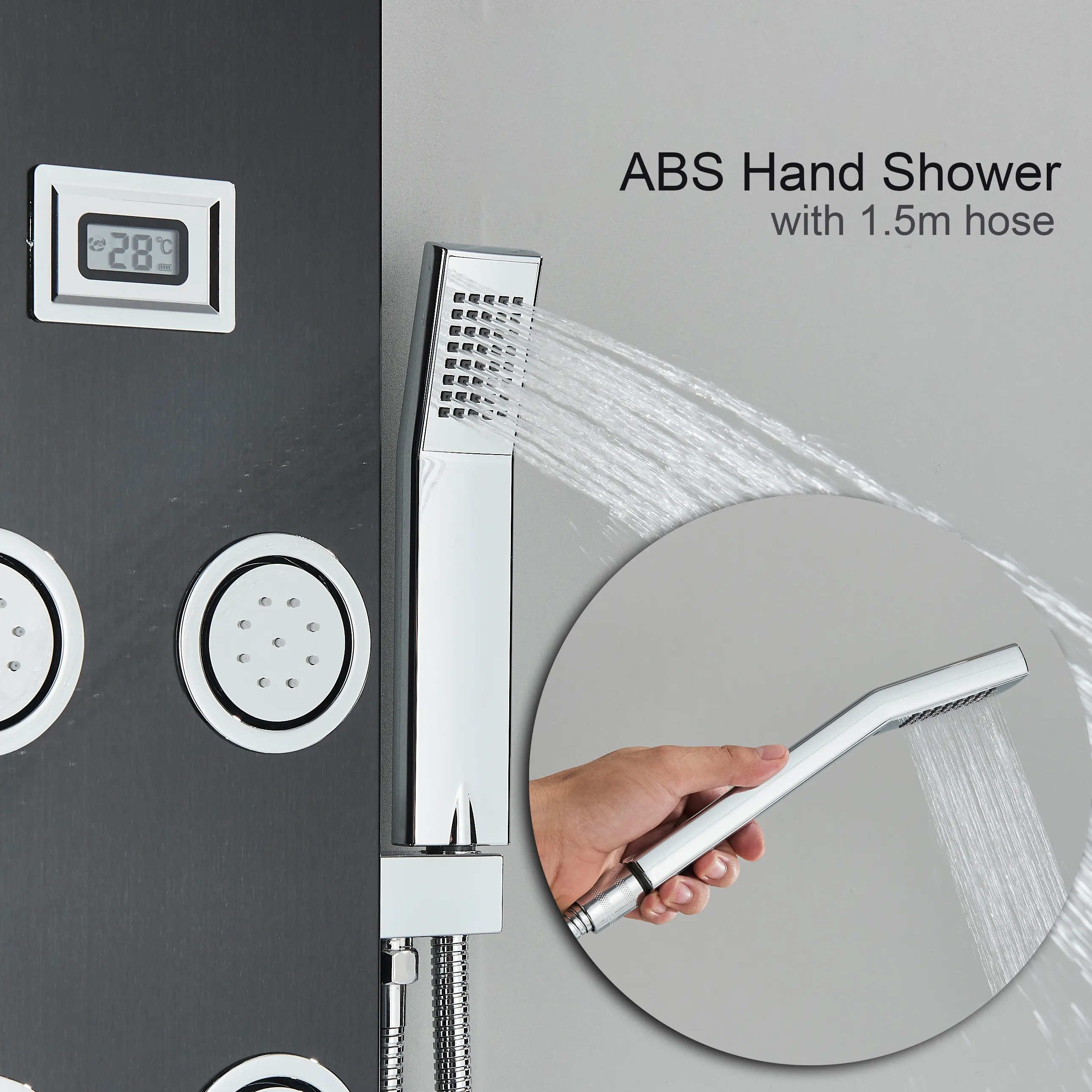 New Black/Brushed Bathroom LED Shower Panel Tower Faucet System Wall Mounted Mixer Tap SPA Massage Temperature Screen