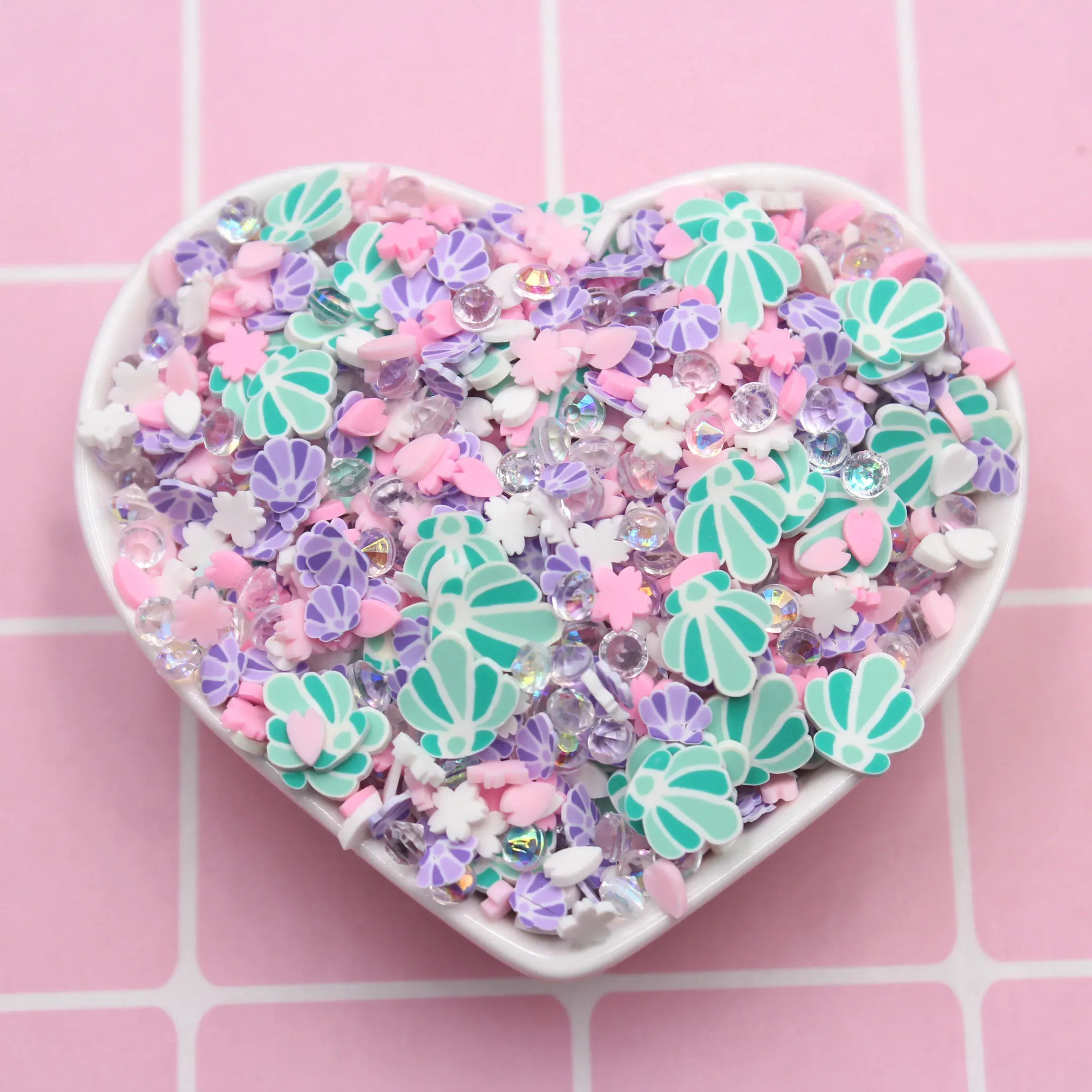 100g/Lot Romantic Themed Fake Shell Clay Slices Sakura Diamond Mixed Sprinkles Supplies Slime Crafts Filling