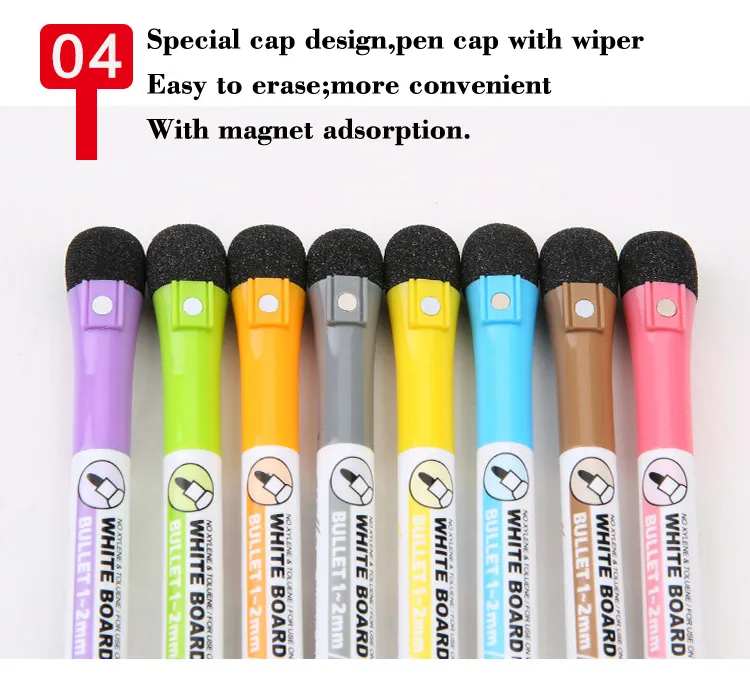 12 Pack Water-Based Whiteboard Markers Erasable Dry Erase Pens Set With 4 Colors Black Red Green Blue For Office Home Meeting 10ml - View #2