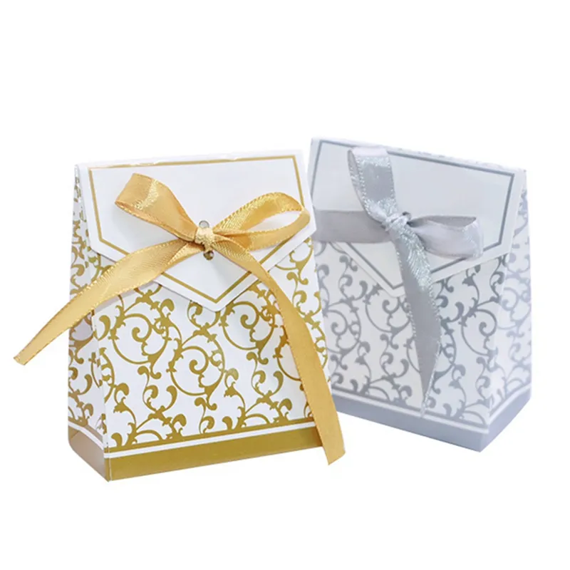 10pcs Gold Silber Papier Süßigkeiten Schachtel Geschenke Hochzeitsgeschenkverpackung Babyparty -Gefälligkeiten Geburtstagsfeier Lieferungen Hochzeit Candy Box