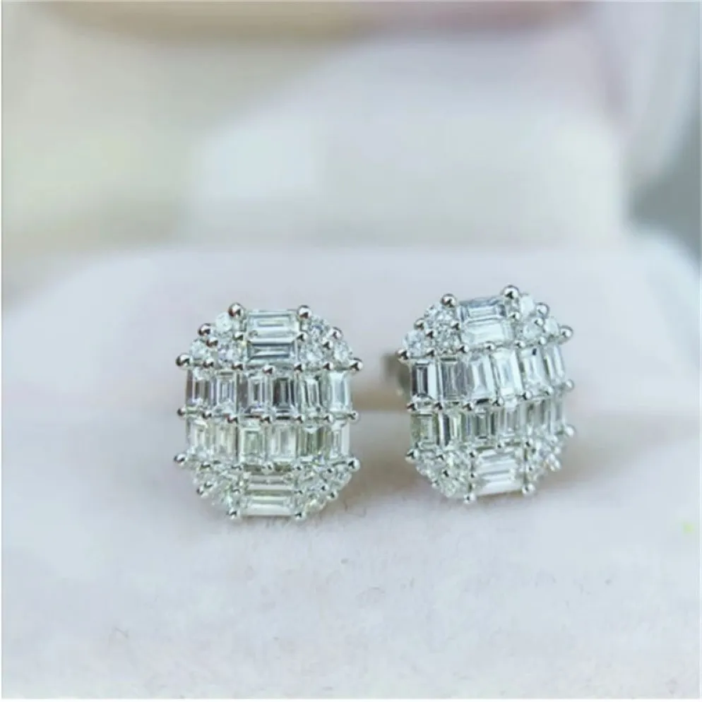 Baguette cut Lab Diamond Stud Earring Real 925 sterling silver Engagement Wedding Earrings for Women Bridal Charm Party Jewelry2833