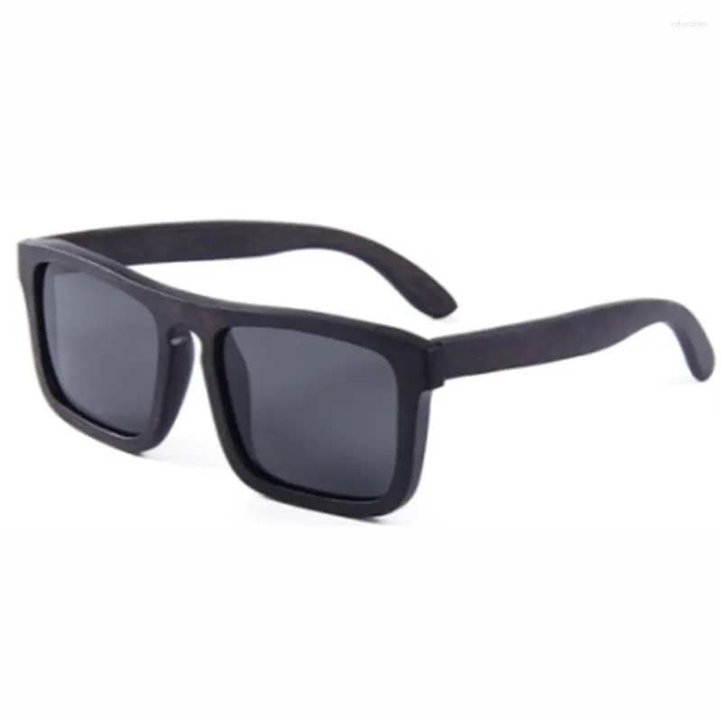 Lunettes de soleil Berwer Black Color Wood Men Bamboo Sun Sunshes Polaris Brand Designer Mirror Sungass Original Sungass