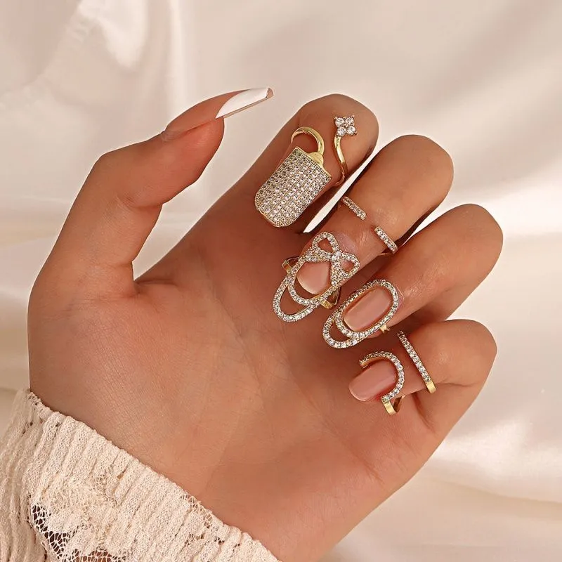 Geometrische offene verstellbare Nagelring Koreanische Mode Strasssteine Fingerspitzenringe für Frauen Mädchen Trendy Schmuckparty Geschenke