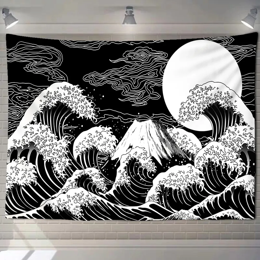 Giappone Kanagawa Wave Printing Totem Totem Wall Hanging Tapestry Bohémien Dicette di yoga Tappetino coperta Decorazione per la casa