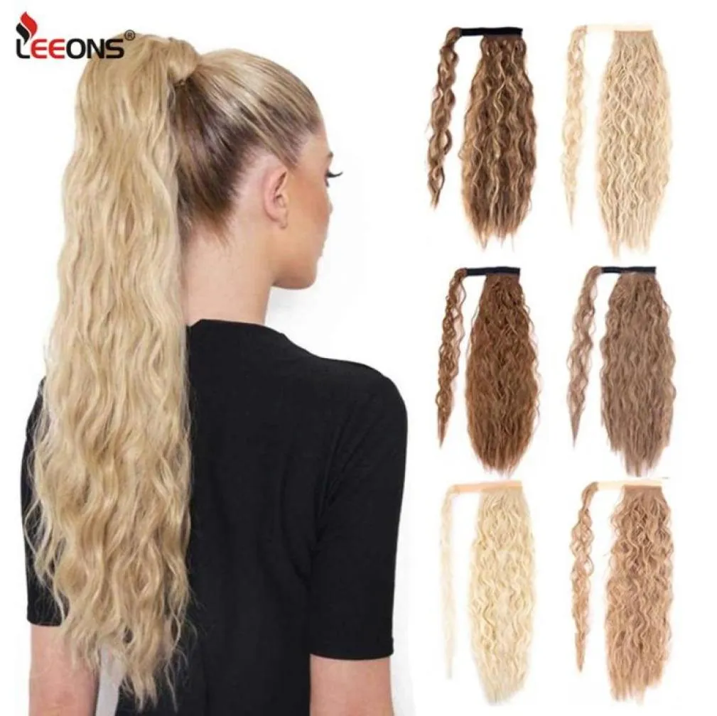 Synthetische Perücken Ombre braun blonde lange Mais -Wellenschwanz -Haar -Stück Wickel um Clipon Pony Tail Clip in7806962