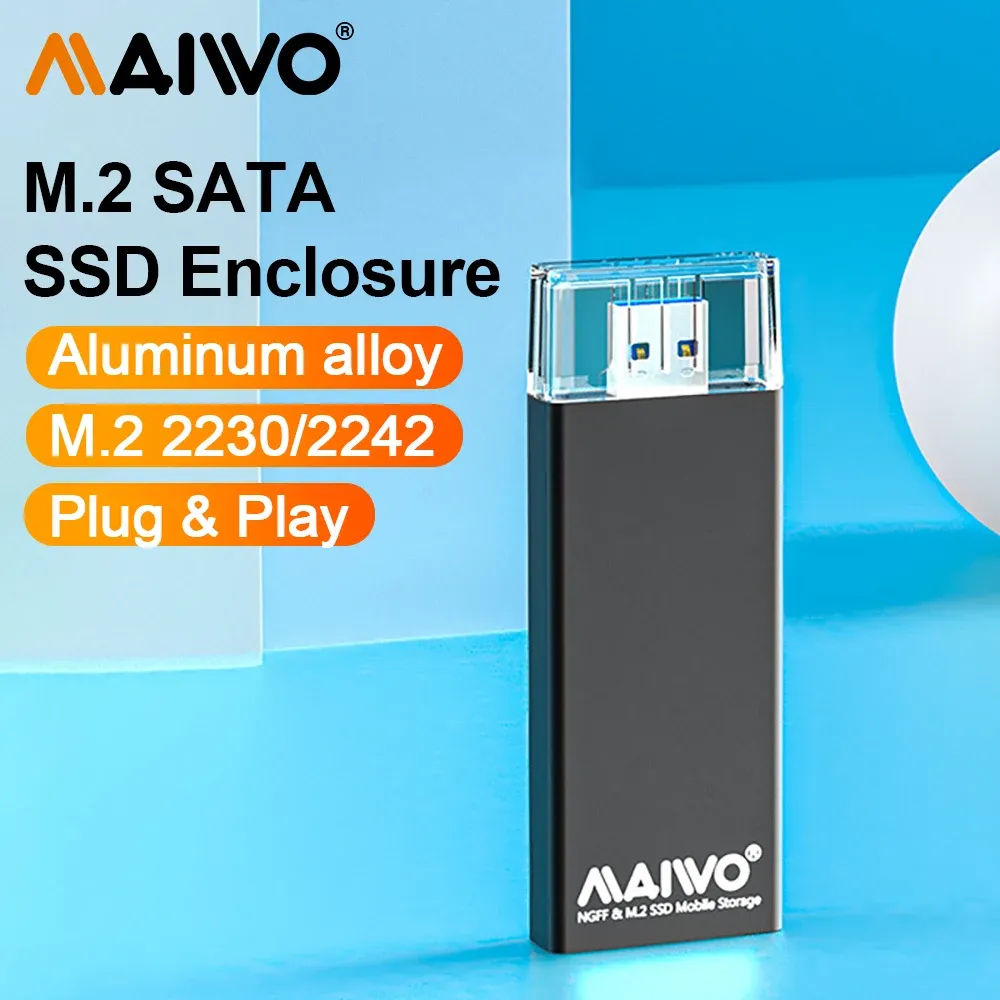 Gehege Maiwo M.2 SSD -Fall M.2 bis USB 3.0 5gbit / s Aluminiumfall USB A bis SATA PCIE Externe Gehäuse für M2 NGFF SSD 2230 2242 für PC
