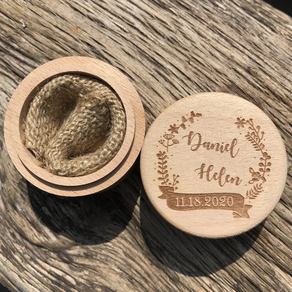 Personalized Rustic Wedding Wooden Ring Box Holder Custom Bride Groom Name Date Bearer Box Engagement Anniversary Gift (8)