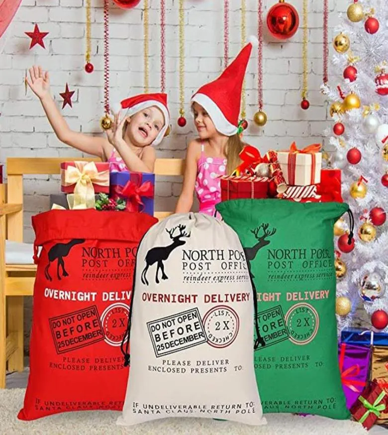 Grote canvas kerstdecoraties Santa Sack 50x70cm zak Kids Xmas Red Huidige Bag Home Party Decoratie Rendier CC6017090