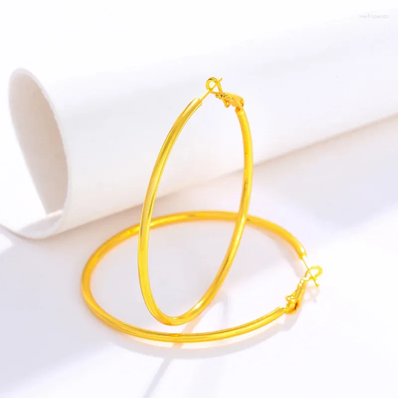 Hoop Earrings 24k Gold Color Smooth Round Circle Big For Women Size 3/4/5/6 Cm Ear Cuff Trendy Jewelry Accessories Wholesale