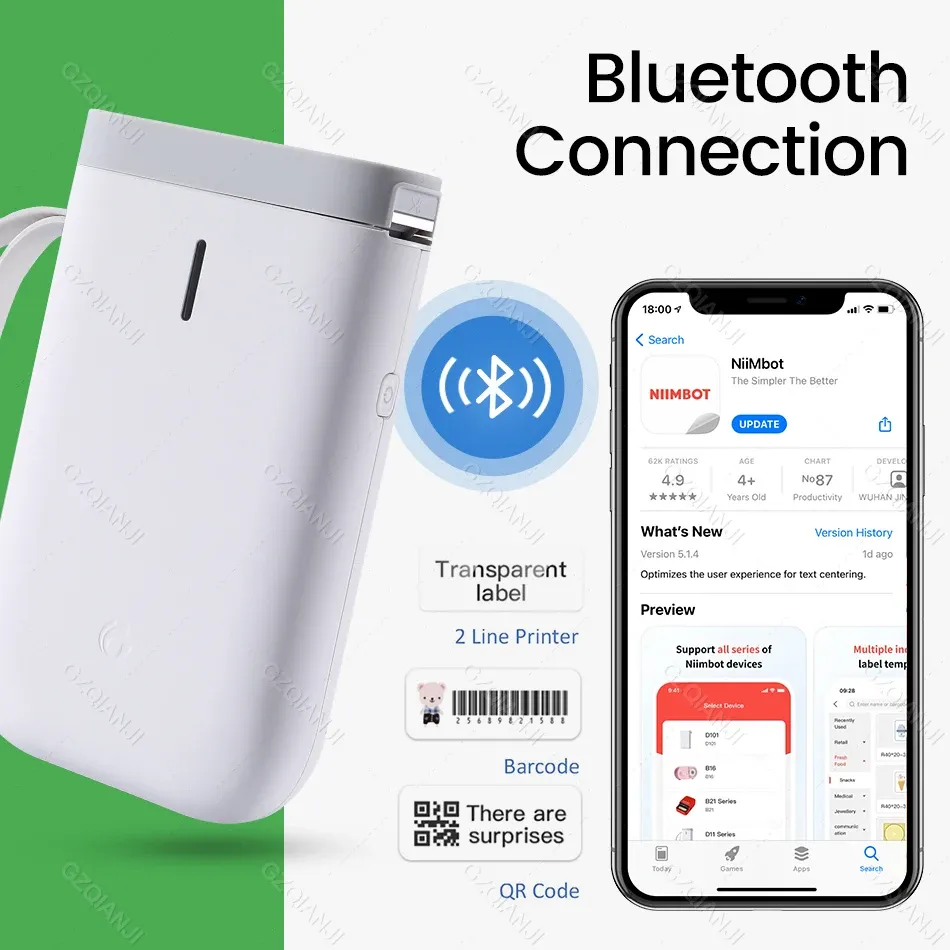 プリンター2022ニンボットラベルメーカーD11 D110 withサーマルラベルペーパーロールミニワイヤレスBluetoothラベルステッカー価格バーコードプリンター