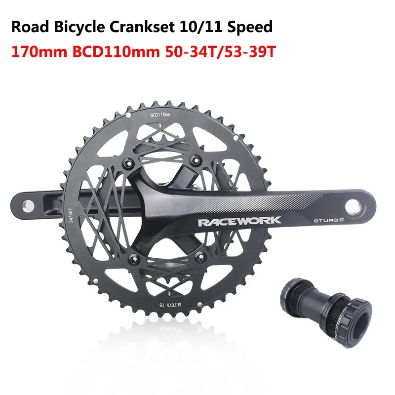 도로 자전거 크랭크 세트 110bcd 170mm 크랭크 속이 hollow 더블 스프로킷 50-34T 53-39T 하단 브래킷이있는 체인 링 10/11s 자전거 크랭크