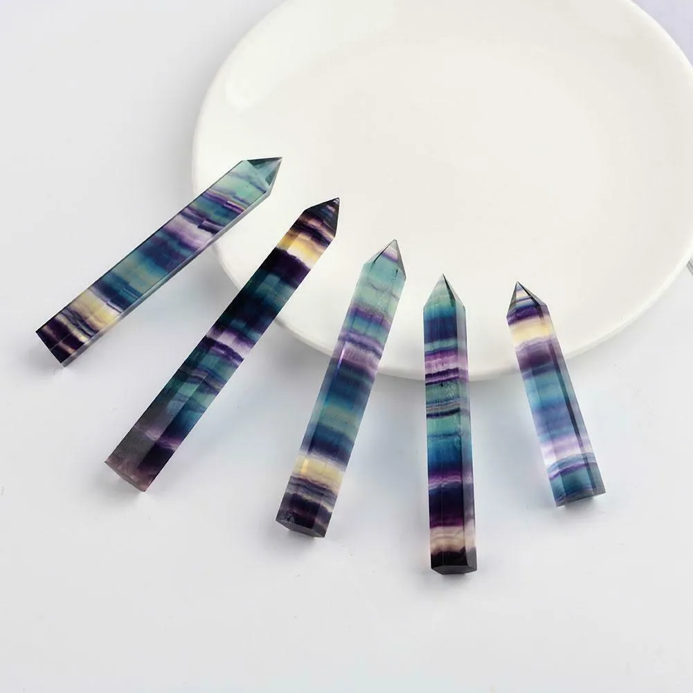 Coluna de fluorita de arco -íris natural, cura de cristal púrpura de arco -íris