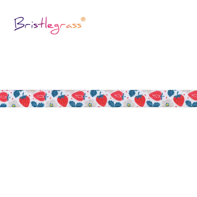 BRISTLEGRASS 2 5 10 Yard 5/8" 15mm Strawberry Print Fold Over Elastics FOE Spandex Satin Band Tape Hair Tie Headband Sewing Trim