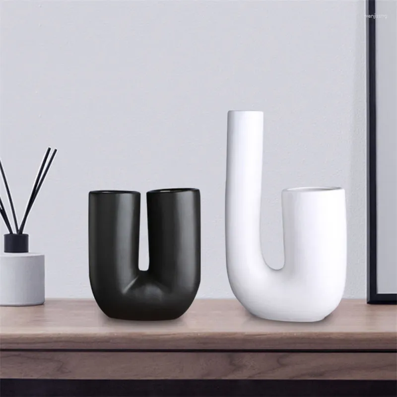 Vase Nordic Ceramic Creative U字型の花瓶リビングルームデスクトップアレンジメントウェディングクラフトホームデコレーション家具