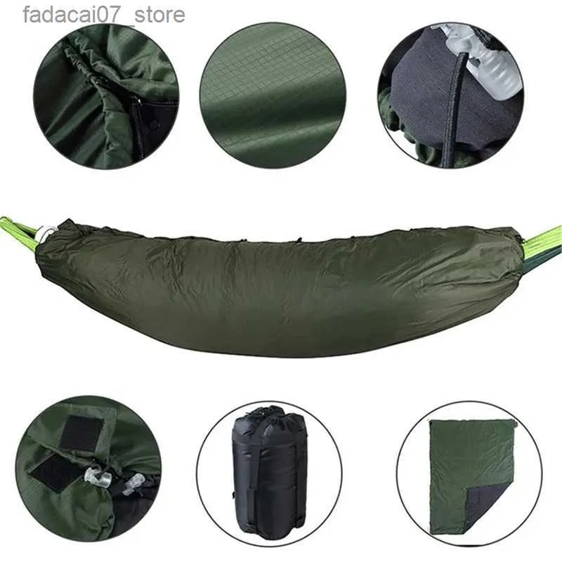 Hammocks Zippered hammock ultra lightweight portable outdoor camping swing hammock adult warm cover sleeping bag hammockQ