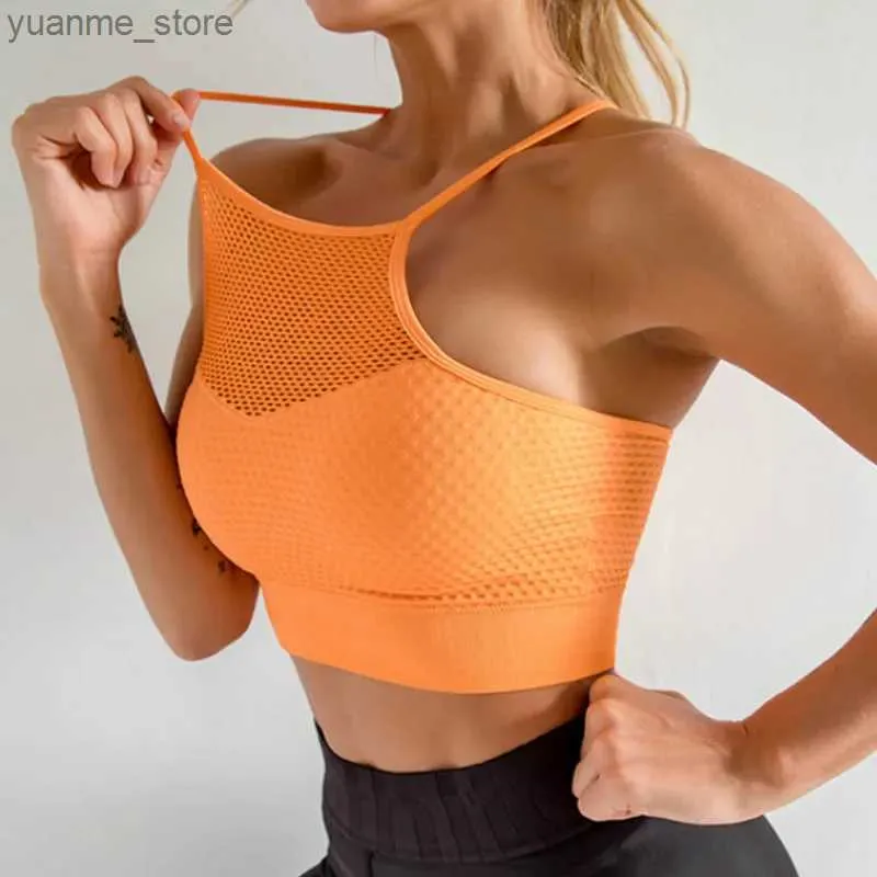 Yoga kläder Womens Mid Support Cross Back Wireless Löstagbar Cup Sports Bra Top Free and Seamless Racing Back Yoga Running Sports Bra Y240410