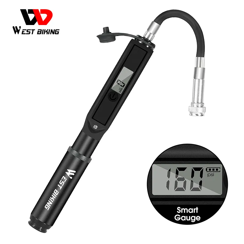 WEST BIKING Portable Bike Pump High Pressure Digital Gauge Hose MTB Road Bicycle Pump Schrader Presta Valve Cycling Hand Pump