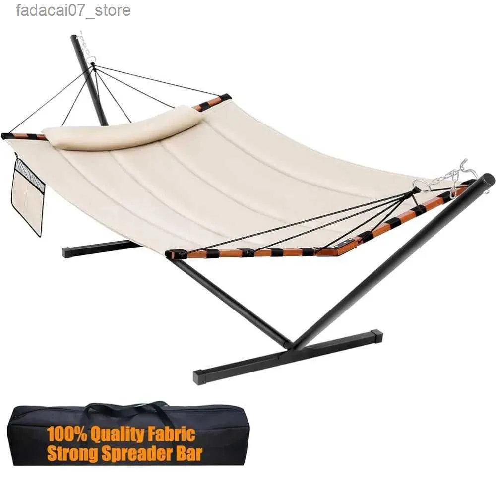 Hamacs Lit suspendu avec support comprenant 55 x 79 pouces de grande capacité de hamac 450 lb avec canne à propagation du bois dur et corde en nylon utilisée pour la terrasse extérieure