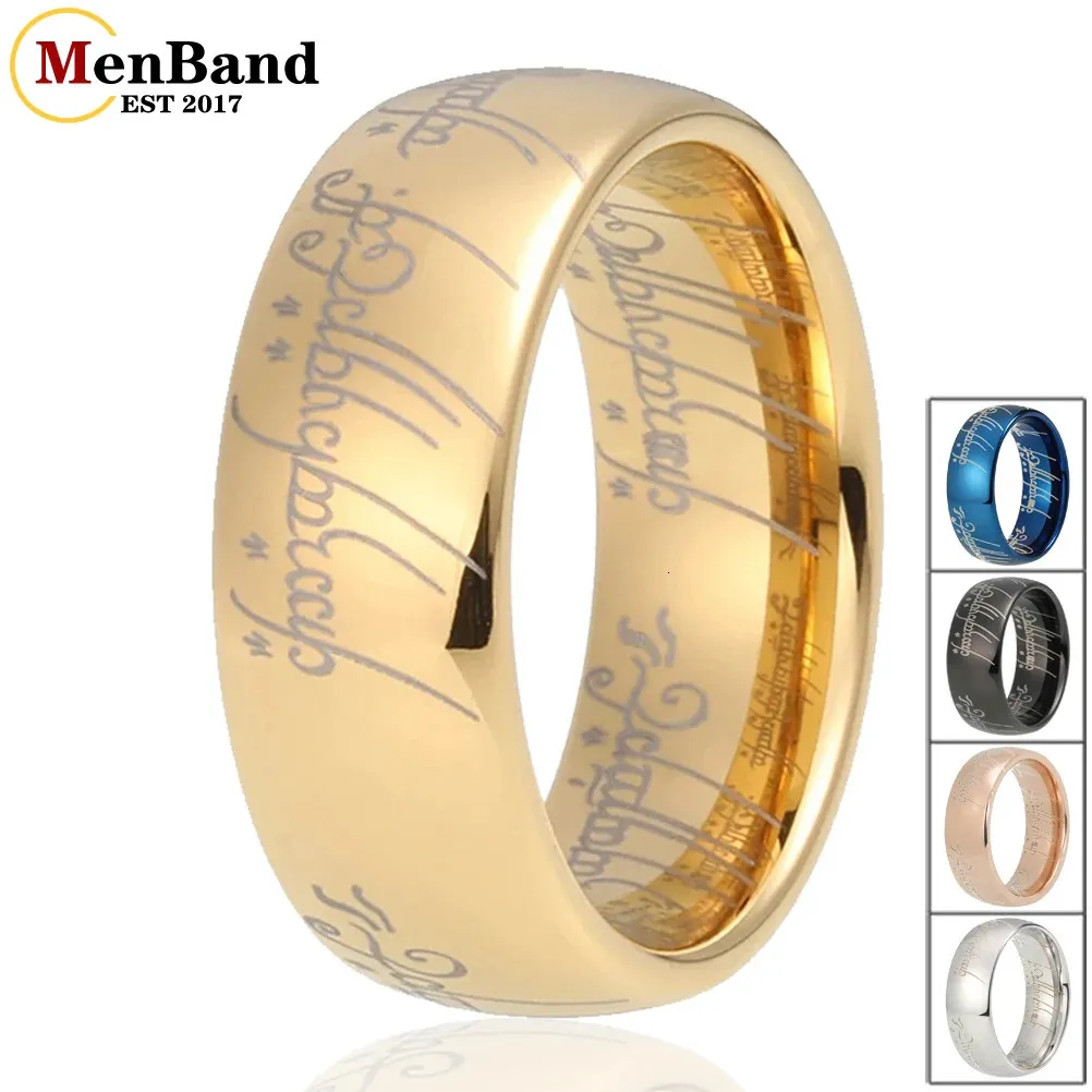 Menband 6 mm 8 mm laser gravé Ring Men Femmes Femmes Band de mariage Tungsten Ring Domed Polished Shiny Comfort Fit 240322