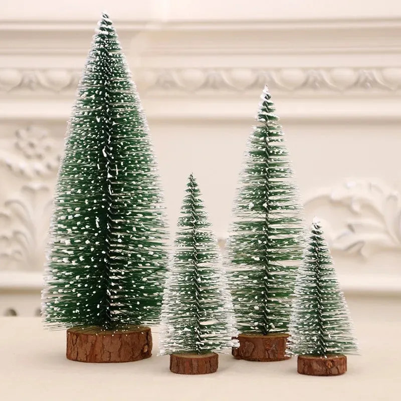 2024 Mini arbre de Noël artificiel Snow Frost Small Pine Tree DIY Craft décoration décoration décoration de Noël Ornements 1. Pour Mini