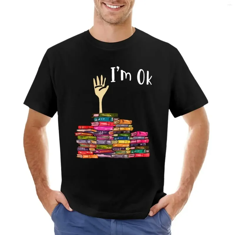 Men's Polos National Reading Day I'm OK Book T-shirt kawaii vêtements sueur surdimensionnée Black T-shirts pour hommes