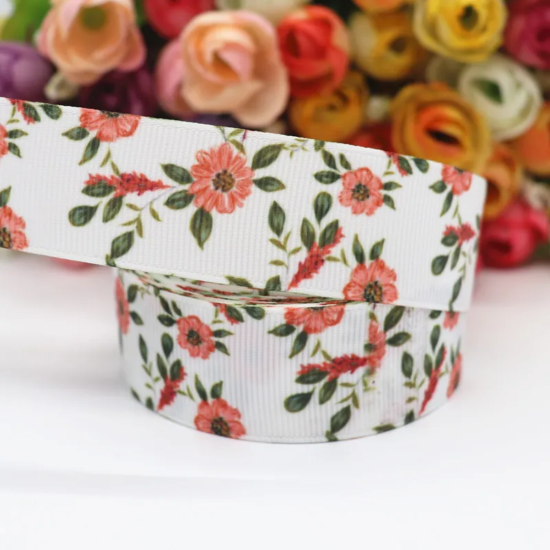 5 yards 1 '' 25 mm bloemen /velden en tuinen Gedrukte Grosgrain -linten voor haarbogen DIY Handgemaakte materialen Y2020051503