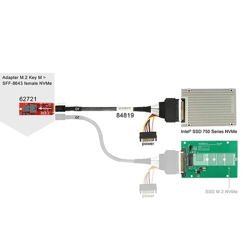 Stationer byggda 12g mini SAS HD till U.2 / SFF8643 till SFF8639 kabel 0,5 m med 15pin SATA -strömförsörjning, lämplig för U.2 SSD