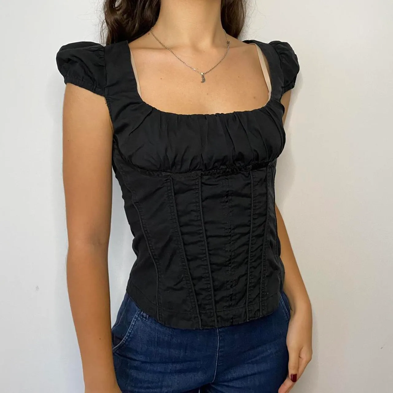 Women's Ruched Corset Crop Top - Y2K Stretchy Square Neck Camisole Tank - View #7