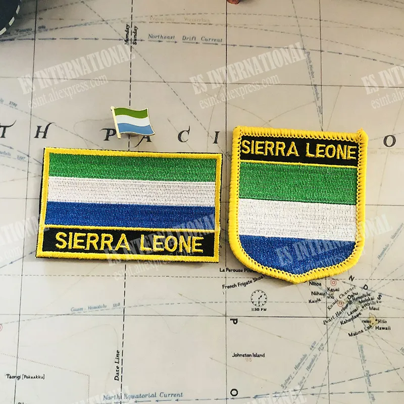 Sierra Leone National Flag brodery Patches Badge Shield and Square Shape Pin un ensemble sur le brassard en tissu Decoration sac à dos