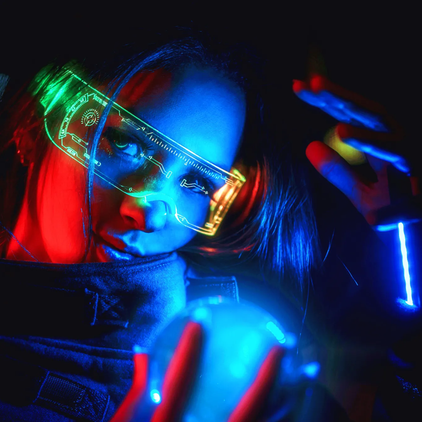 7 Color Decorative Cyberpunk Glasses Colorful Luminous Glasses LED Light Up Eyeglasses for Bar KTV Halloween Cyberpunk Party