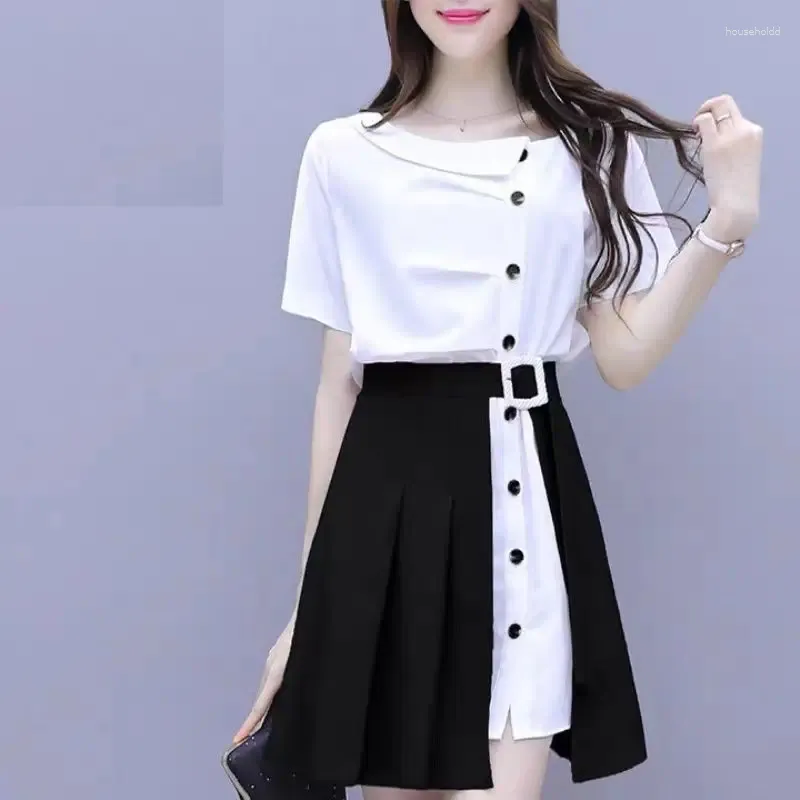 Work Dresses 2 Piece Sets Womens Outfits Skirt Suits Women Set Short Sleeve Shirt And Skirts Office Lady Wear Clothing E121