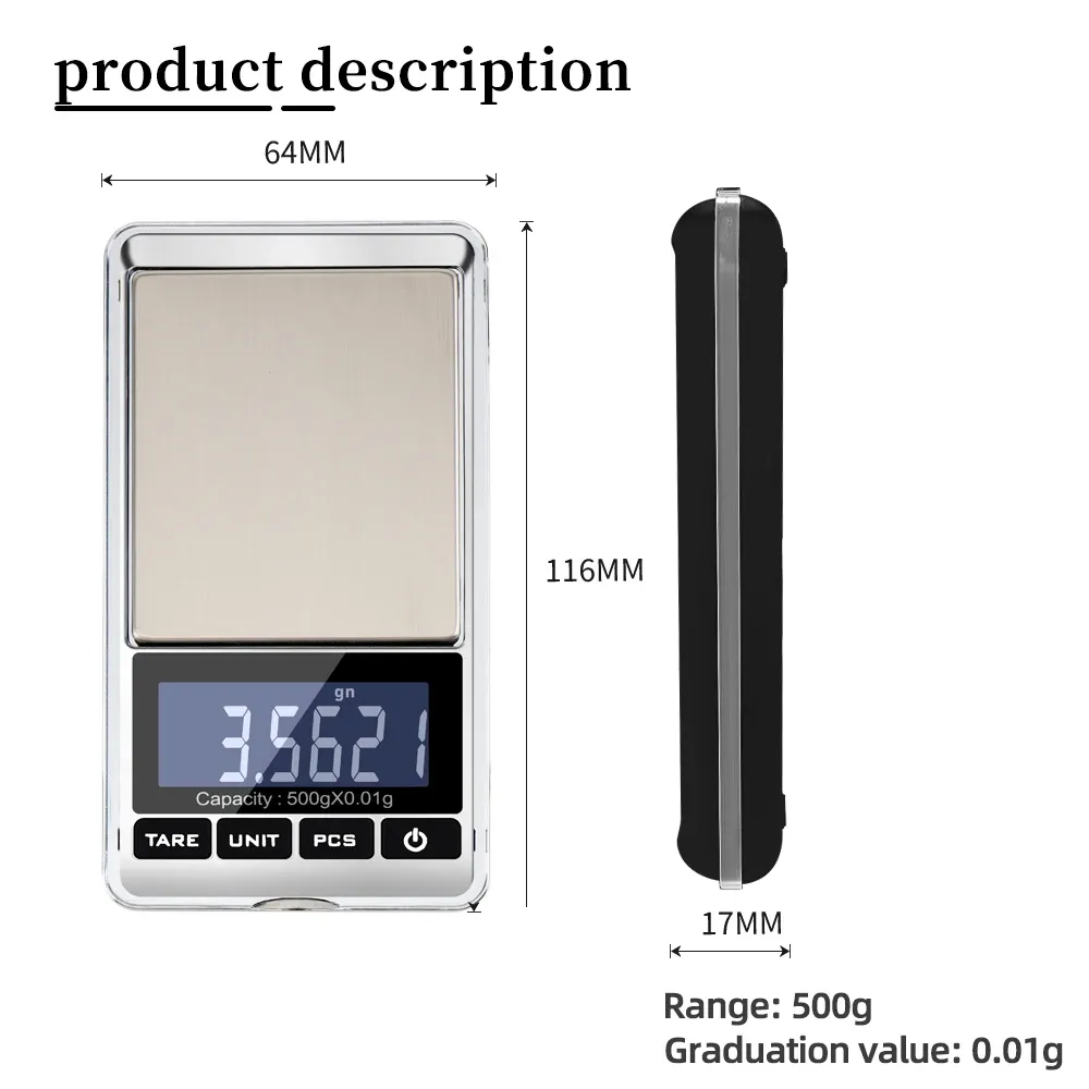 500g 0,01g escalas eletrônicas escala de cozinha digital para jóias Balance alimentar de bolso de ouro Medindo ferramentas de peso Gram LCD