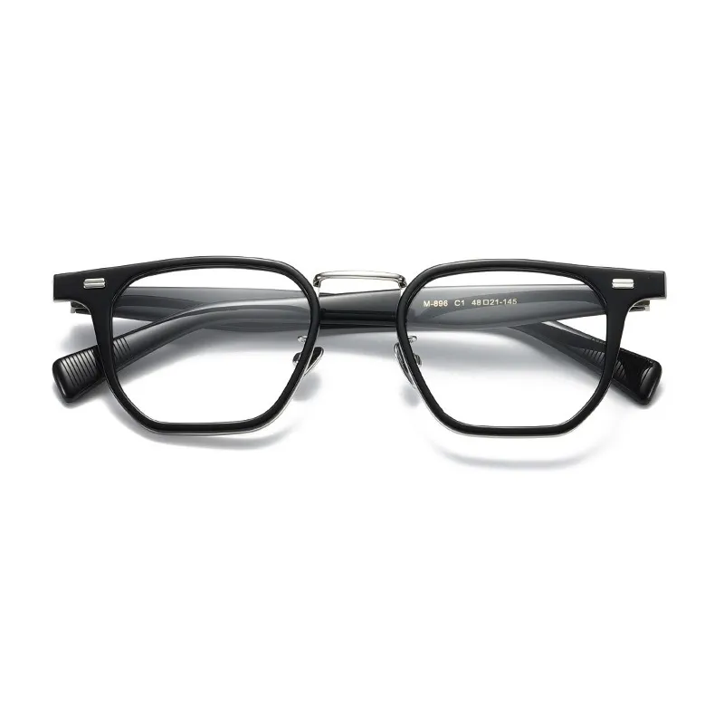 Optiska glasögon för män Kvinnor Retro Designer M896 Fashion Sheet Glasses Acetat Frame Detaljerad elasticitet Square Style Anti-Blue Light Lens Plate with Box